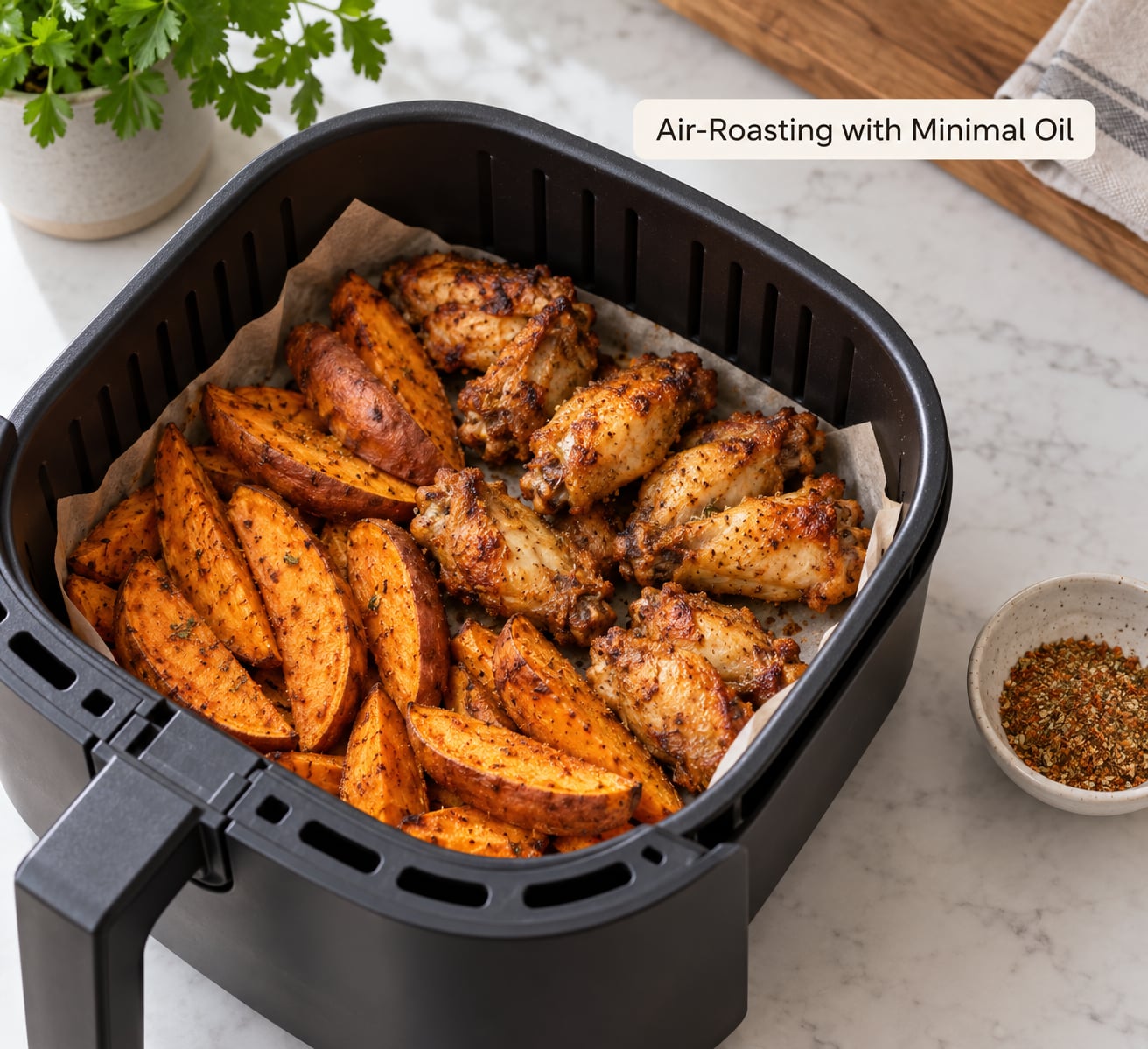 Air-Roasting with Minimal Oil