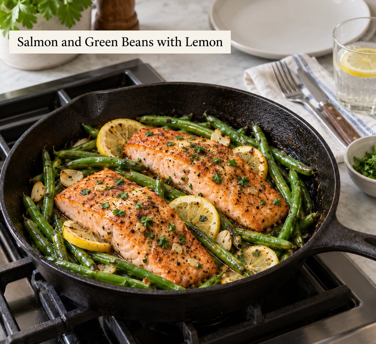 Salmon and Green Beans with Lemon