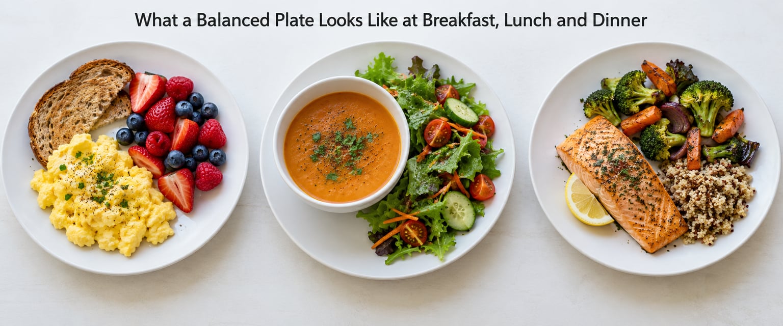 What a Balanced Plate Looks Like at Breakfast, Lunch and Dinner